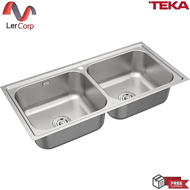 (Teka) Stainless Steel Sink 2 Basins Model TG 100 2B with Free Cold Water Tap