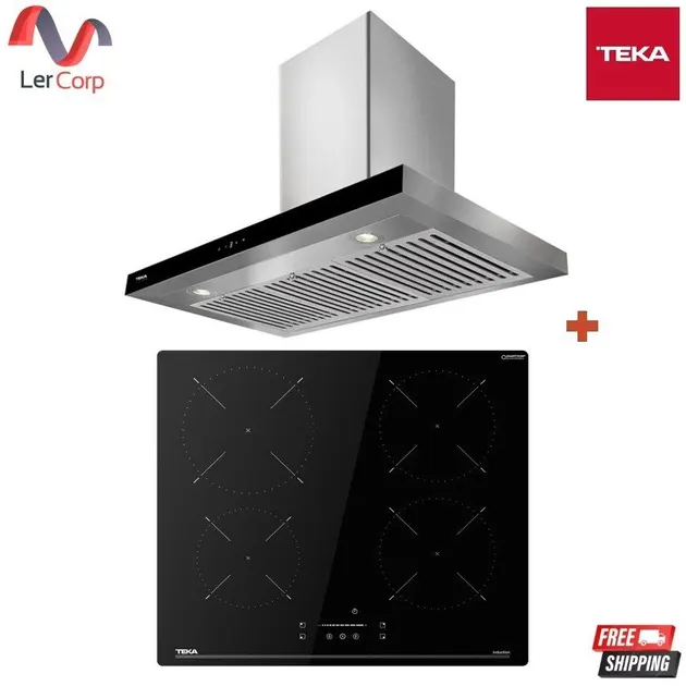 (Teka) LINEA Range Hood Model LDH TC 90.1 90 cm + 4-Zone Induction Cooktop Model IBC 64110 SSM BK