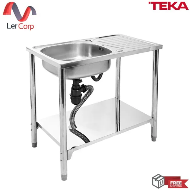 (Teka) Single Bowl Single Drainboard Stainless Steel Freestanding Kitchen Sink Model AS 80 1B 1D Size 78 cm