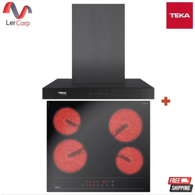 (Teka) Cooker Hood Model LDH TC 60 BK + 60 cm Ceramic Electric Hob 4 Zone Touch Control Cooking Model VE 4 Q BK