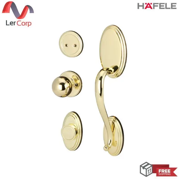 (Hafele) Zinc Alloy Door Handle with Lock System Standard Range Type B (Dummy Handle) Polished Brass Gold