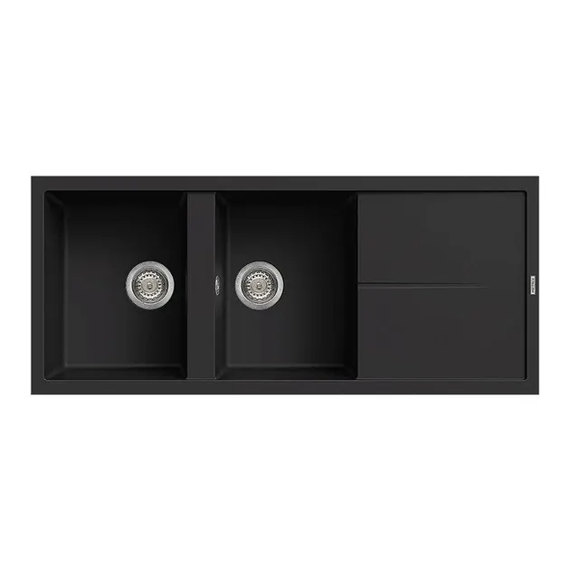 Double Bowl Single Drainboard Sink Synthetic Granite Black NES21BL
