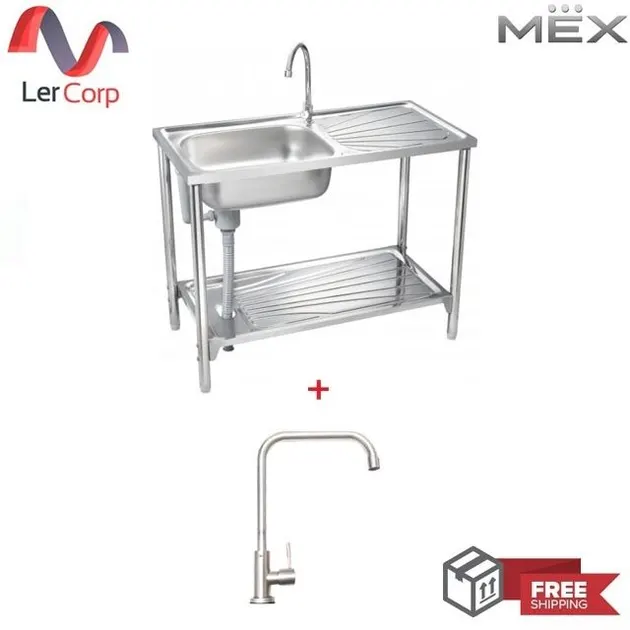 (MEX) Stainless Steel Kitchen Sink with Stand MEX Model PS100MN + Faucet TP230