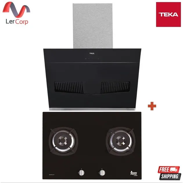 (Teka) Vertical Range Hood Model LVT 90 + Glass Built-in Gas Cooktop 2-Burner G73 2G AI AL 2TR