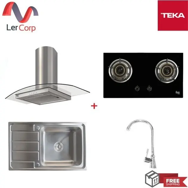 (TEKA) Hood Extractor LDD 90.2 + Gas Cooktop GL 73 2G AI AL 2TR + Kitchen Sink VELA 80 1B 1D + Faucet Z14