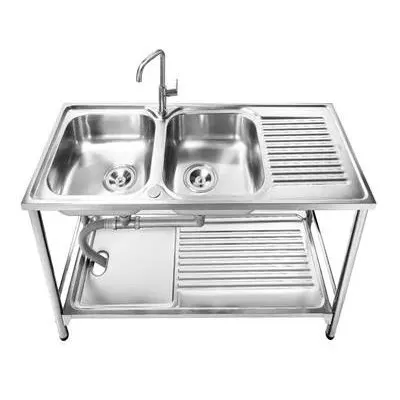 (MEX) Two-Bowl One-Drainboard Sink Model PSB1200ML with Stand, Dish Rack, and 3-Sided Splashback