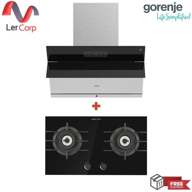 (Gorenje) Wall-Mounted Range Hood Model PWHI93XGB 90 cm + Ceramic Glass Cooktop Model GTW721ORAB-TH