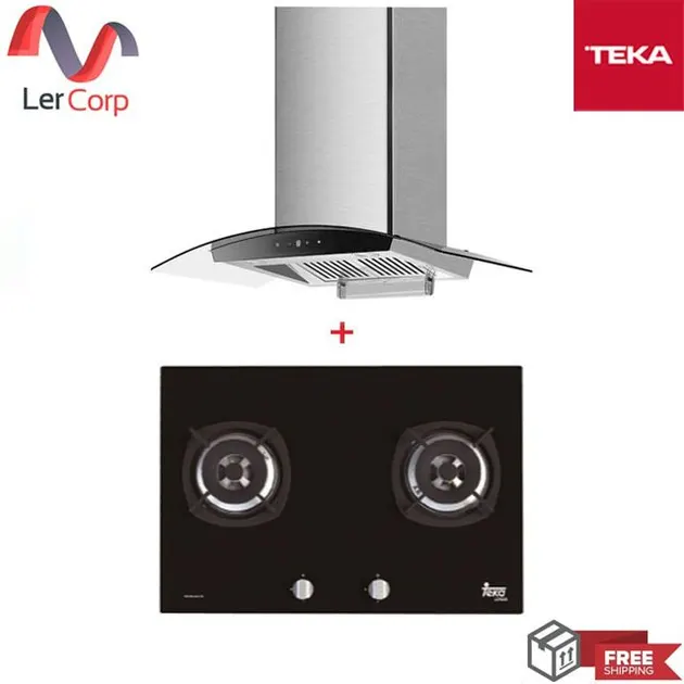 (TEKA) Wall-Mounted Glass Wing Range Hood NCW 90T 30 + Gas Cooktop G 73 2G AI AL
