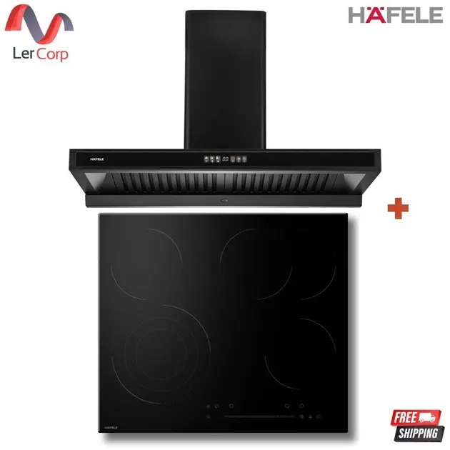 (Hafele) Wall-Mounted Range Hood Plus Smart Series [LAVENTE 90] + 4-Burner Ceramic Cooktop Free Ducting (495.07.920)