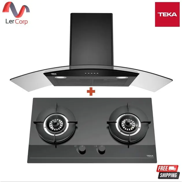 (Teka) Wall-Mounted Range Hood Model LDD 90.2 BK + 2-Burner Built-in Gas Cooktop Model GD 73.1 2G 72 cm Black