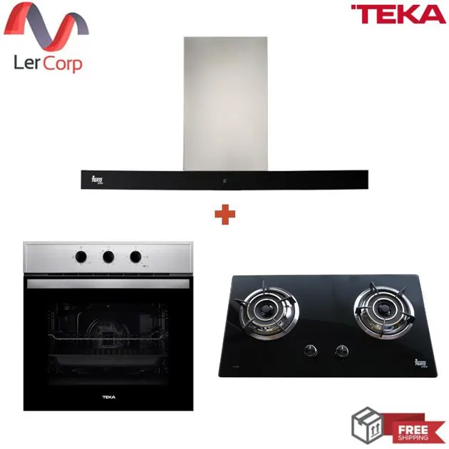 (TEKA) Gas Cooktop GL 73 2G AI AL 2TR + Range Hood LDH TC 90.1 + Multifunction Oven HBB 615 GD