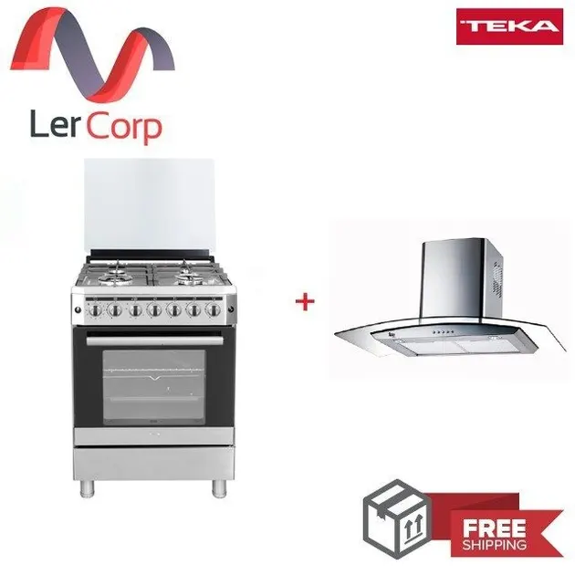 (Teka) Freestanding Gas Cooktop and Gas Oven 60 cm FS 66F 4G + Wall-Mounted Range Hood LDA 90