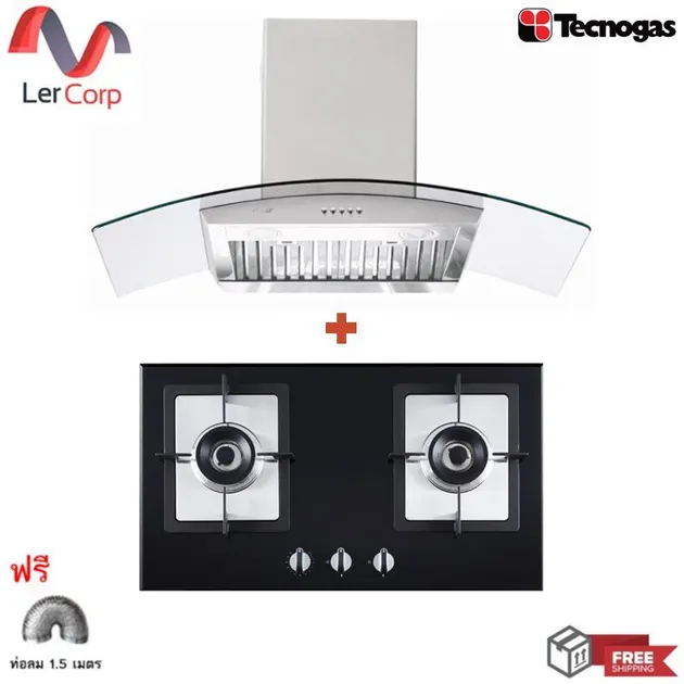 (Tecno) 90 cm Wall-Mounted Range Hood TNP HD 90 MA + 2-Burner Built-in Gas Cooktop TNP HB 20780 GBT with Free 1.5 m Duct
