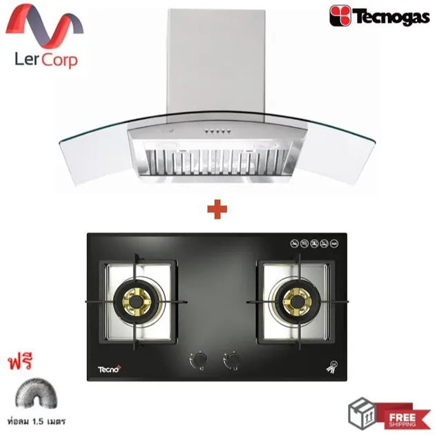 (Tecno) Wall-Mounted Range Hood 90 cm TNP HD 90 MA + 2-Burner Built-in Gas Stove TNP HB SOMI 2073 GB with Free 1.5 m Exhaust Duct