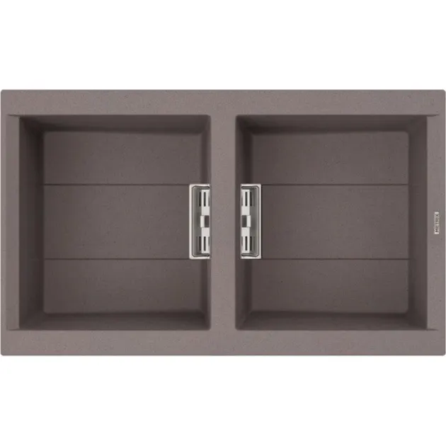 Mex Double Bowl Kitchen Sink, Synthetic Granite, Cement Color, Model RIM20CE