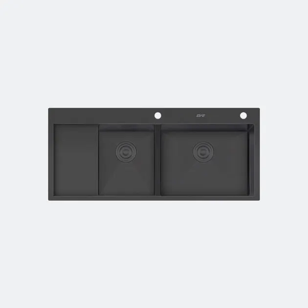 2-Bowl Stainless Steel Kitchen Sink with Drainboard eve CARBONYTE 1200/520 RH