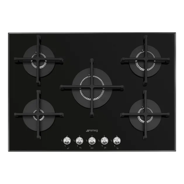 (Smeg) Linea Aesthetic Gas Hob Model PV175N2 Linea Design Black Glass 70-75 cm