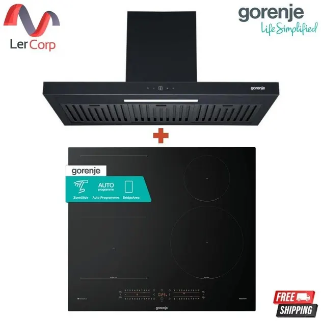 (Gorenje) Black Range Hood WHT94ABG + 4 Zone Electric Cooktop Model GI6432BSCWF