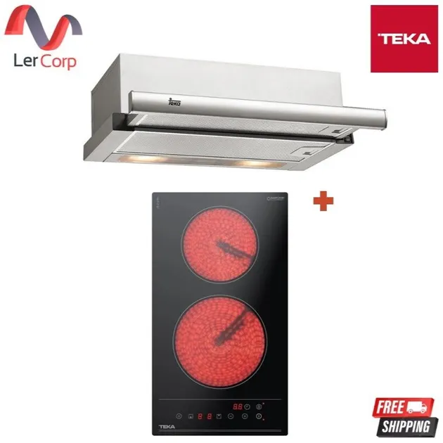 (Teka) Ceramic Cooktop 2 Burners Model VE 2Q BK + Range Hood Model TL 6310