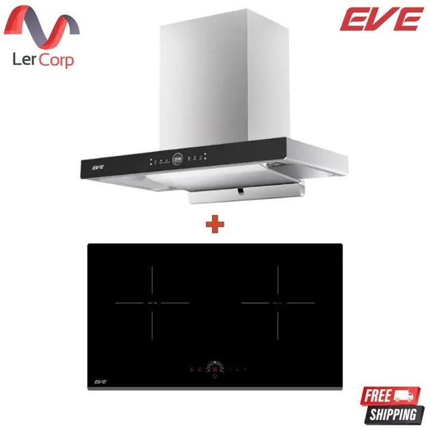(Eve) Wall-Mounted Pyramid Cooker Hood HC-OLYMPUS-90 + 2-Burner Induction Hob HB73-2CROSS/TC with Free 1.5m Air Duct