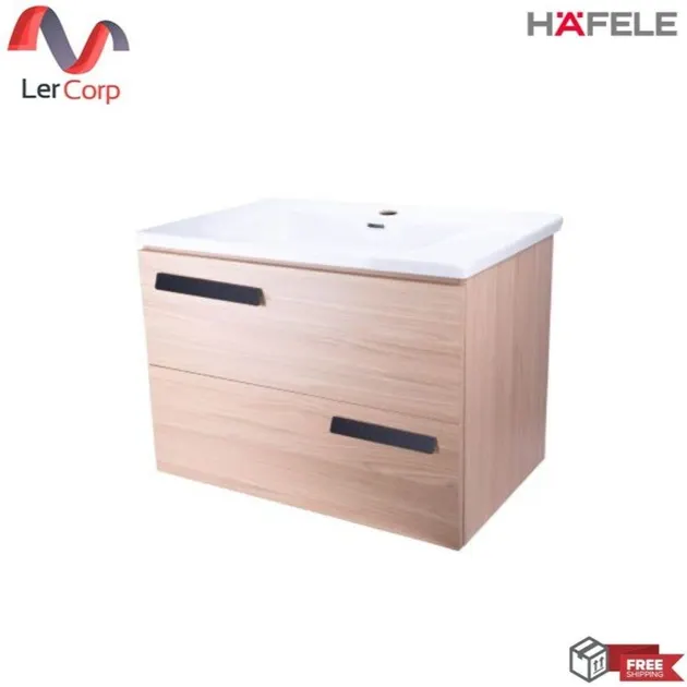 (Hafele) Washbasin with Furniture Cabinet, Matt Black Handle (495.16.116)