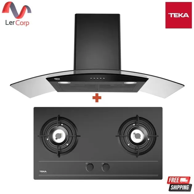 (Teka) Pyramid Cooker Hood Model LDD 90.2 BK + 2-Burner Built-in Gas Hob Model GQ 73 AI AL EN BK (E2)