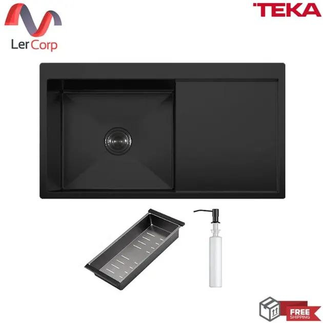 (Teka) Drop-In Sink 1 Bowl 1 Drainboard TQ 1B1D PVD Black with Free Cold Water Tap