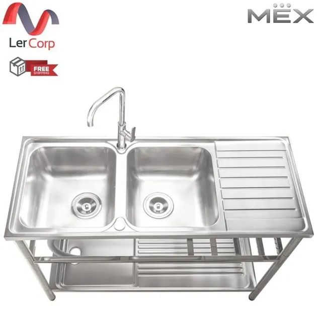 (Mex) Double Bowl Stainless Steel Sink with Drainboard AISI 304 Model PSC1200ML