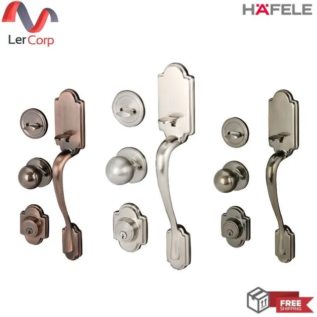 (Hafele) Zinc Alloy Door Handle Set with Lock System Standard Range Type A (Entrance) Satin Nickel 489.94.609