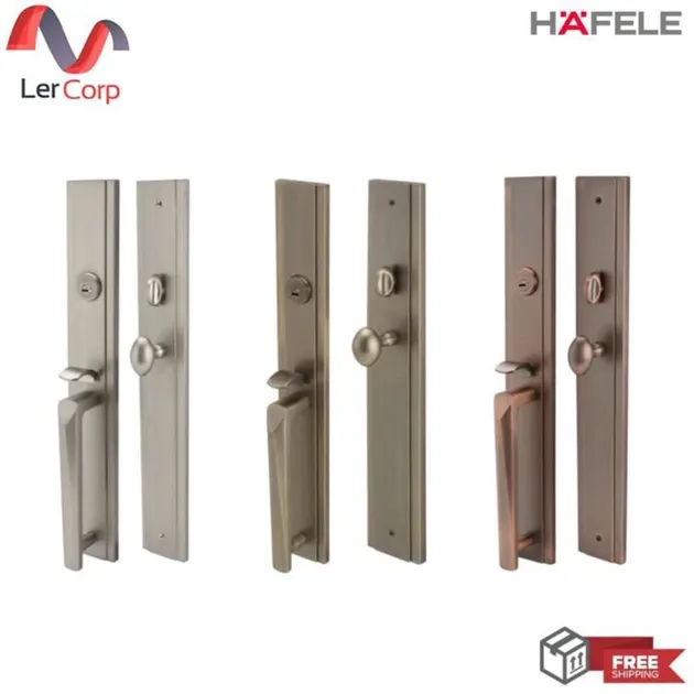 (Hafele) มือจับประตูซิงค์อัลลอยด์ พร้อมระบบมอร์ทิสล็อค รุ่นพรีเมียม (แบบ D) สีทองเหลืองรมดำ (499.94.162)