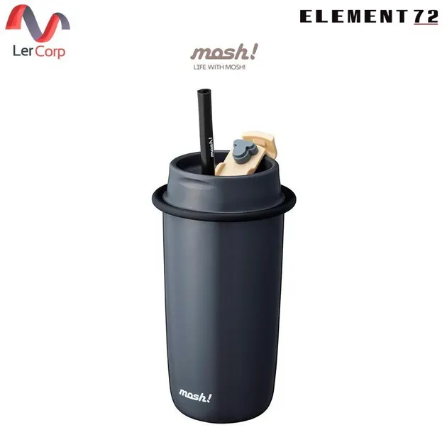 (Element72) MOSH! Stainless Steel Vacuum Insulated Tumbler with Straw, Heat and Cold Retention, LATTE STAINLESS STRAW TUMBLER 480 ML, BLACK