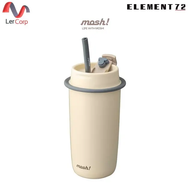 (Element72) MOSH! Stainless Steel Vacuum Insulated Tumbler with Straw, Heat and Cold Retention, LATTE STAINLESS STRAW TUMBLER 480 ML, IVORY