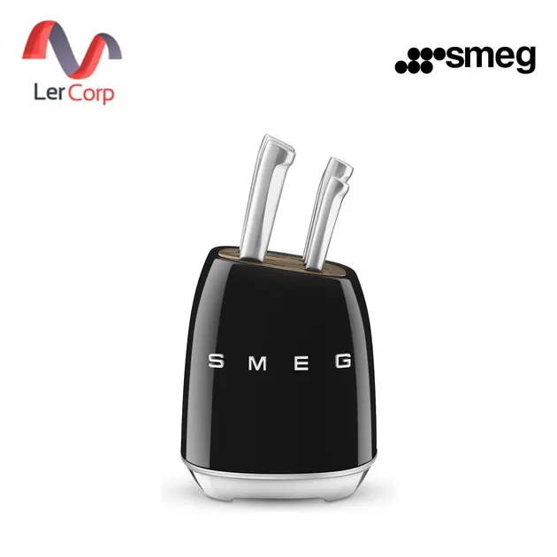 (Smeg) ชุดมีดสแตนเลส 6 ด้าม สไตล์ 50's Retro พร้อมบล็อกวางมีด สีดำ (KBSF02BL)