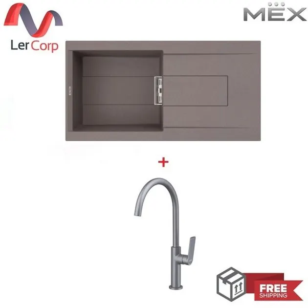 (MEX) Metrix Granite Sink 1 Bowl 1 Drainboard Model RIM11CE + Mixer Tap Model 1105-E35G Gray