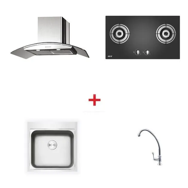 ARC-90 Range Hood + SPIRAL 2B Built-in Gas Cooktop + SPACE 500/500 Kitchen Sink + Cold Water Tap