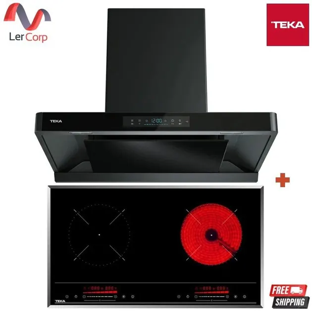 (Teka) Wall-mounted Range Hood DHW 97460 BK 90 cm + Mixed Induction and Ceramic Cooktop HIC 7320 D