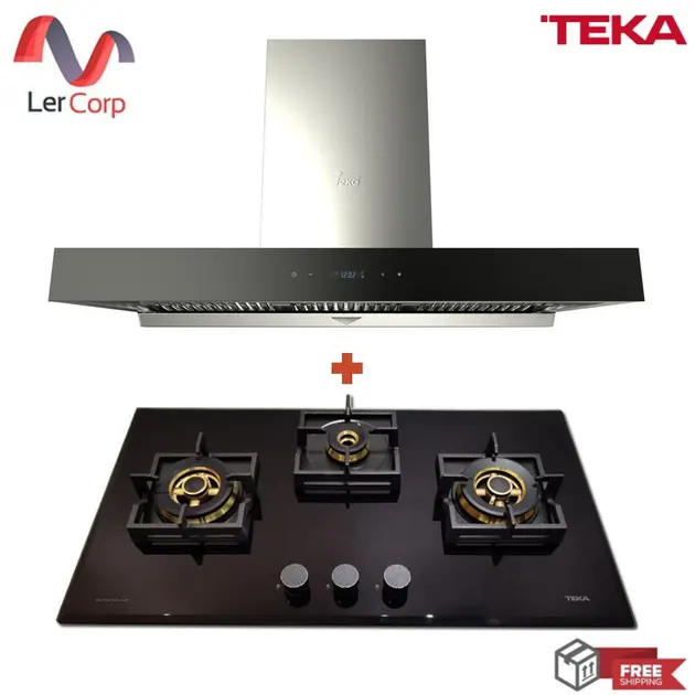 (Teka) Wall-Mounted Range Hood 90 cm DHW 90 T0 + 3-Burner Gas Cooktop GB LUX 82 3G AI AL TR