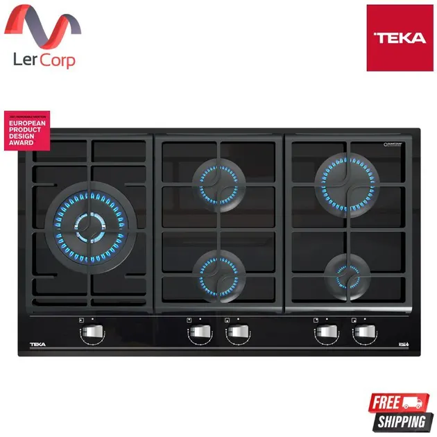 (Teka) Ceramic Glass Gas Cooktop 5 Burners with ExactFlame Function Model GZC 95320 XBN