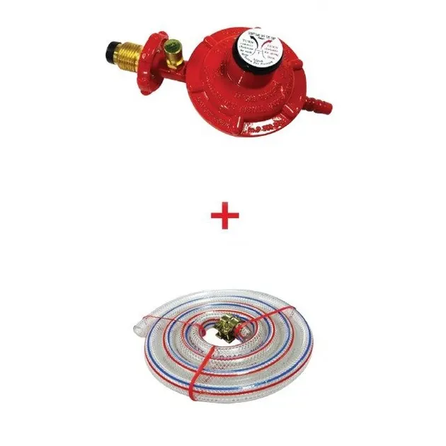 Low Pressure Regulator with Safety Button LR32 + Low Pressure Gas Hose with Clamp eve Brand 1.5 Meters