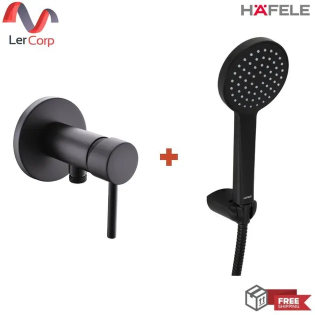 (Hafele) Single Lever Shower Tap, Wall-Mounted SIGMA + Black Matt Hand Shower Set (485.60.211+495.60.628)
