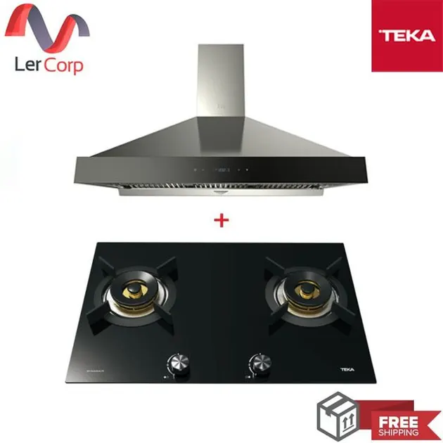 (TEKA) Wall-mounted Canopy Range Hood DBW 90 + 2-Burner Gas Cooktop Model GFI 78 2G AI AL TR