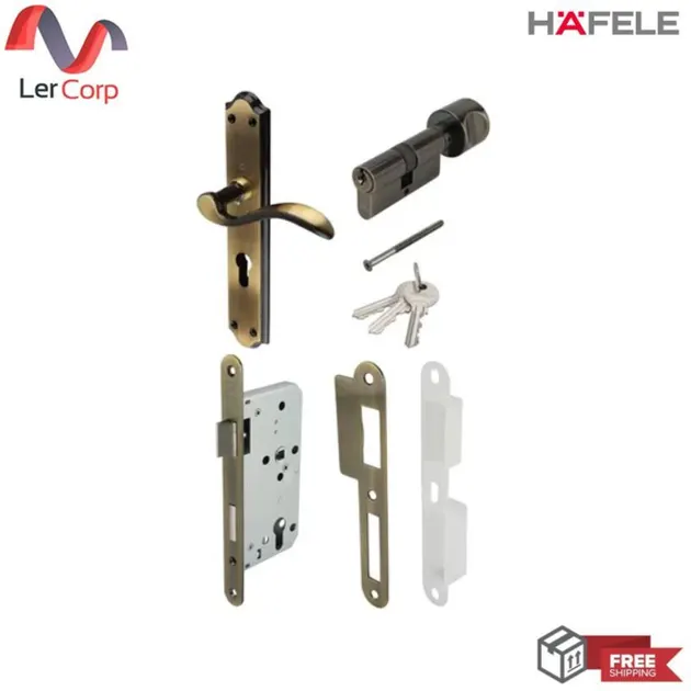 (Hafele) Brass Lever Handle with Long Plate Premium Range Bathroom Door (Antique Brass) (499.63.934)