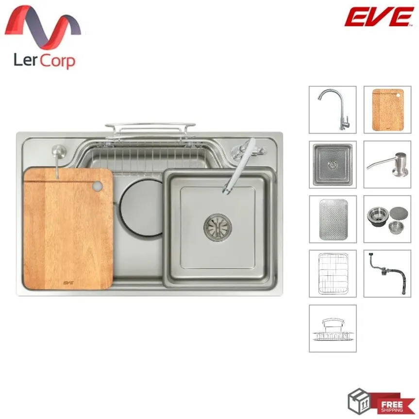 (Eve) Stainless Steel Single Bowl Sink JUMBO PLUS 780/480 - The Perfect Solution for Every Thai Kitchen