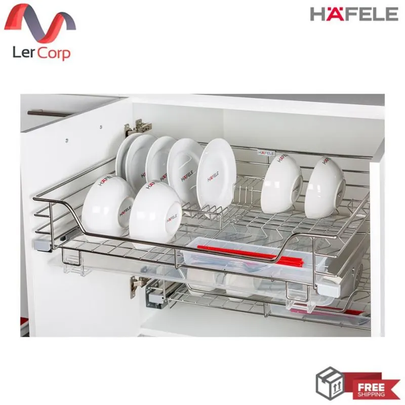 (Hafele) Pull-Out Dish Basket Set, Open Front Door Type for 600-900 mm Wide Cabinet (495.35.180-182)