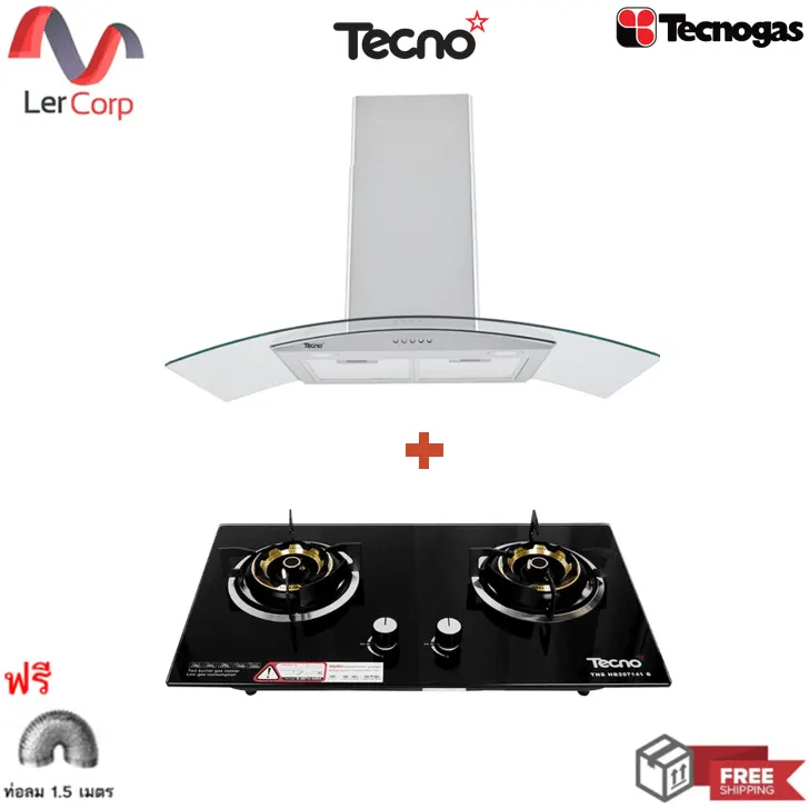 (Tecno) TECNO STAR HD 3490K-AC 90 cm Range Hood + 2-Burner Built-in Gas Stove HB 207141 B Free 1.5 m Duct Hose