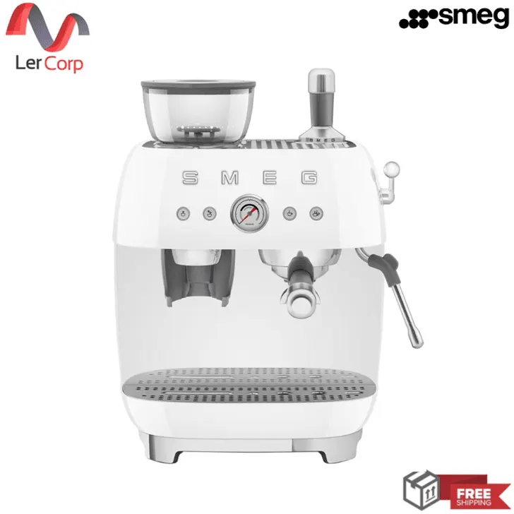 (Smeg) Espresso Machine with Built-in Grinder, White, Model EGF03WHEU