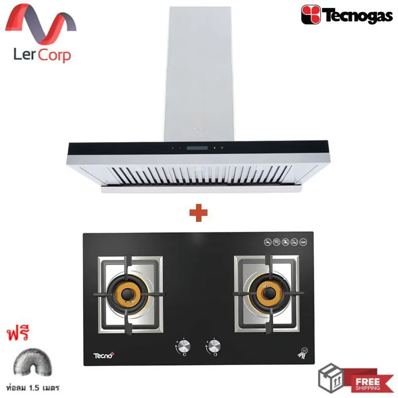(Tecno) Wall-Mounted Range Hood 90 cm TNP HD 90-N3 + 2-Burner Gas Hob TNP HB 2079 GB Free Air Duct 1.5 m
