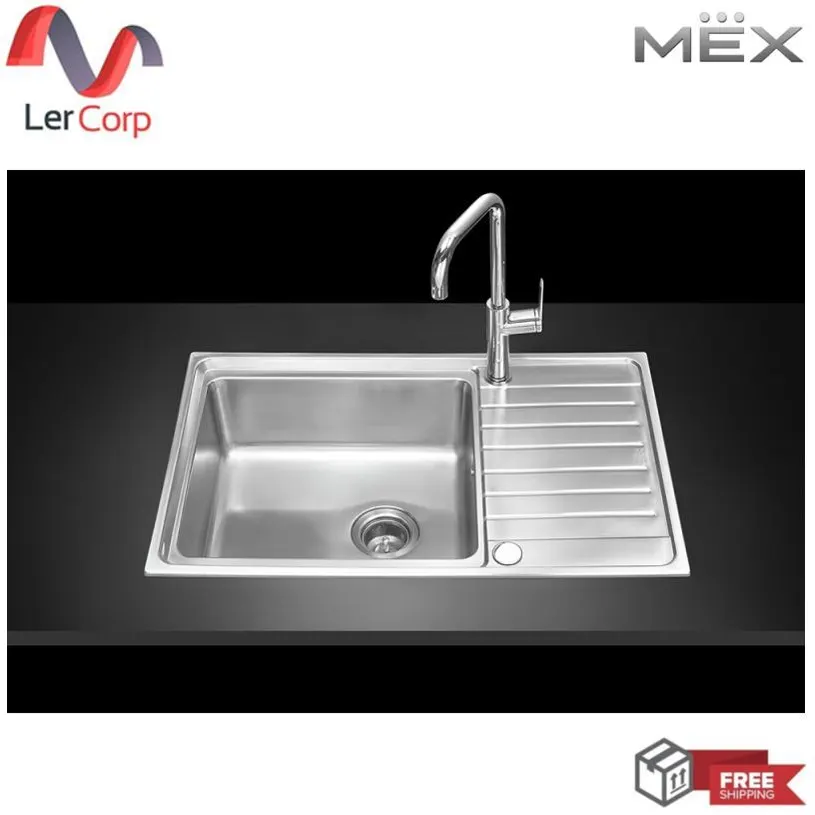 (MEX) Single Bowl Stainless Steel Kitchen Sink with Dish Rack AISI 304 Model ELB80BM