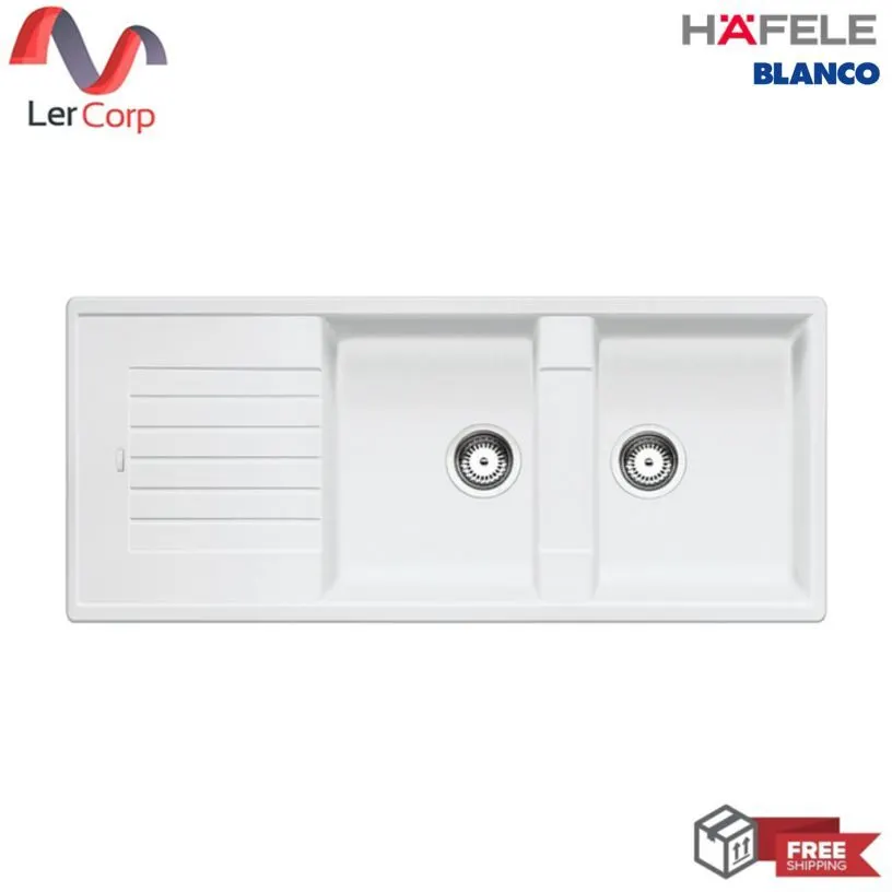 (Hafele) BLANCO SILGRANIT™ 2-Bowl Kitchen Sink with Drainboard, Model ZIA 8 S, White (495.39.039)