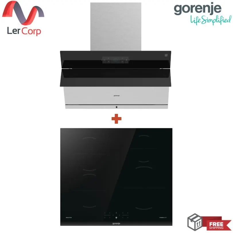 (Gorenje) Wall-Mounted Range Hood 90 CM Model PWHI93XGB + Induction Cooktop 4 Zones 60 CM Model GI6401BC
